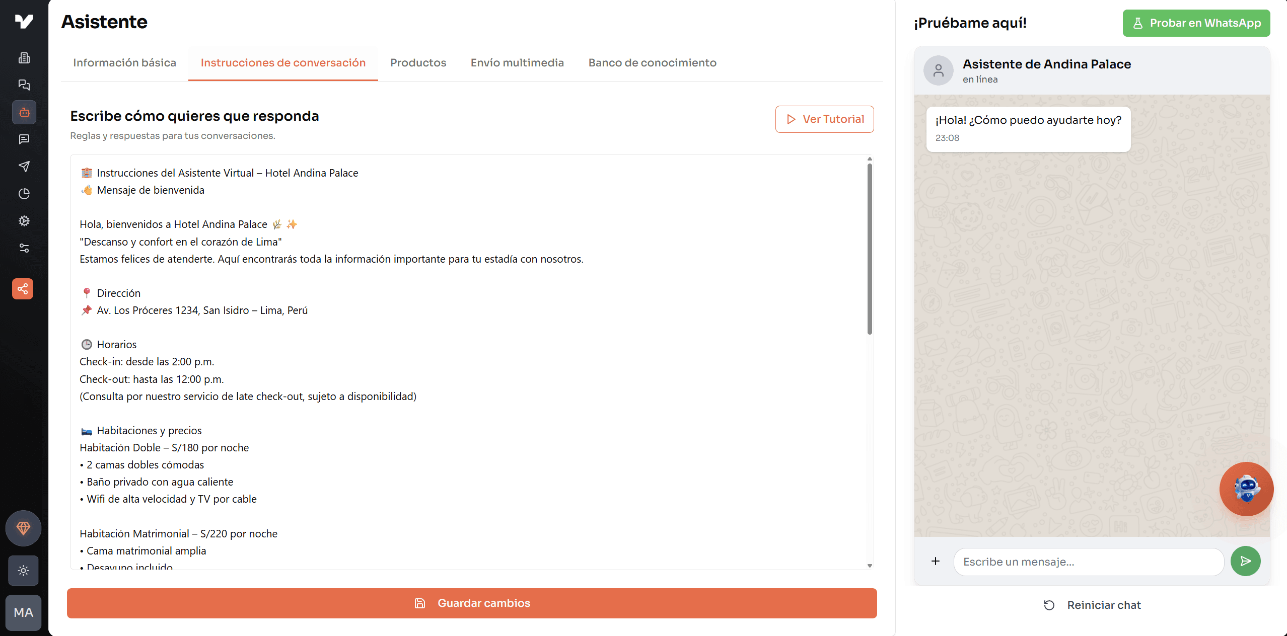 Panel de configuración de Ventor