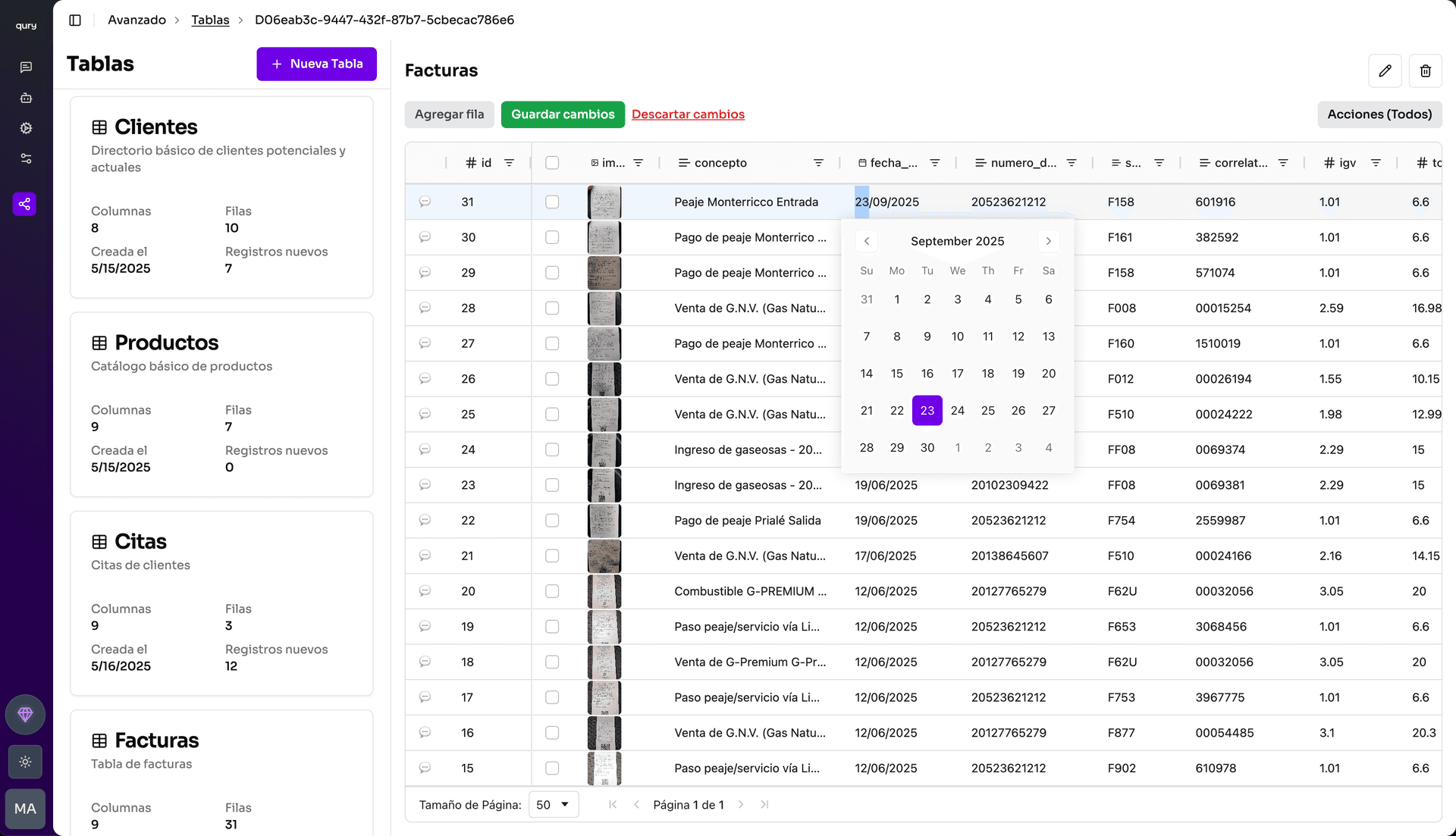 Tablas de datos personalizadas
