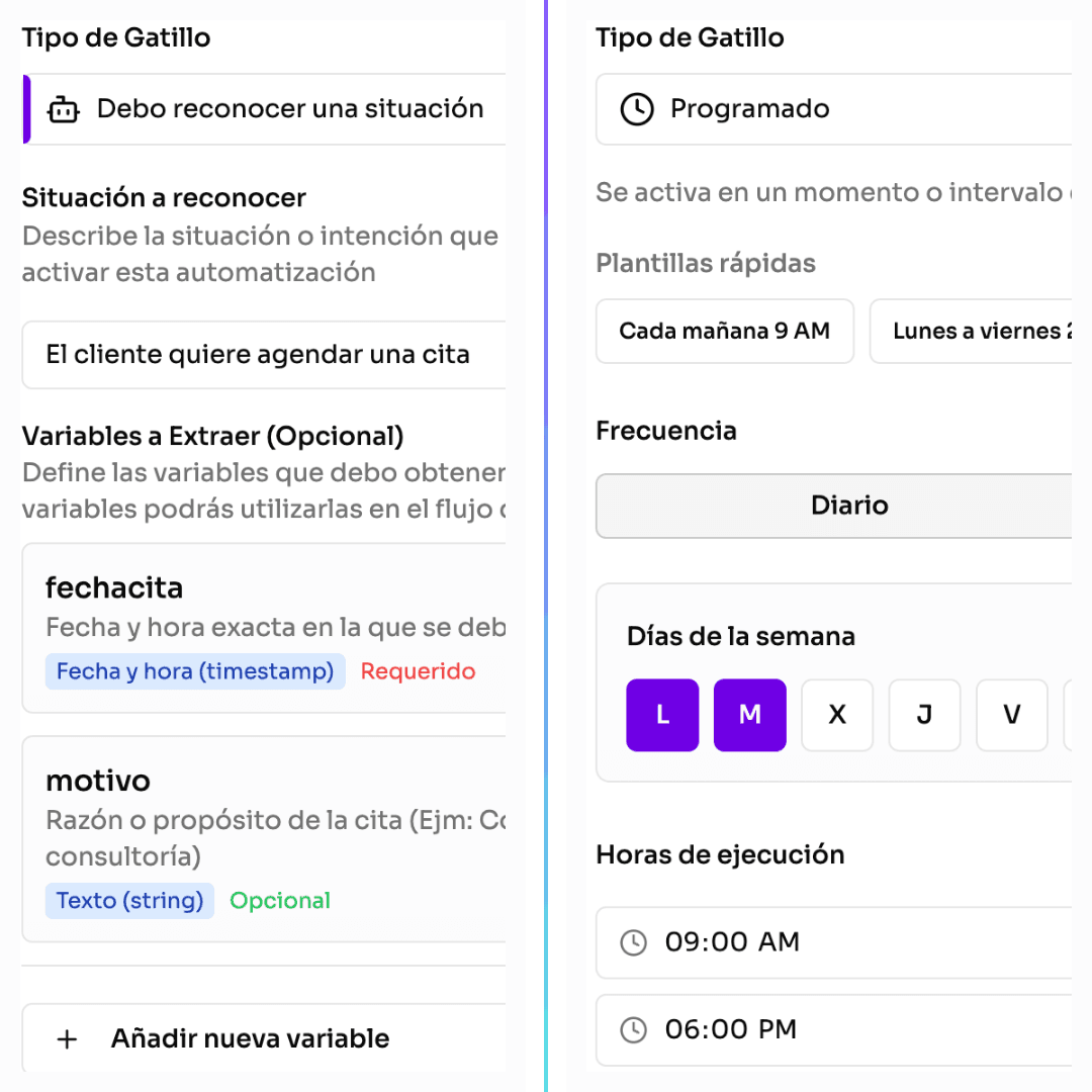 Configuración de gatillos