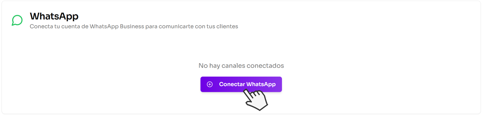 Pantalla de Ventor en la seccion conectar canales con el boton Conectar WhatsApp