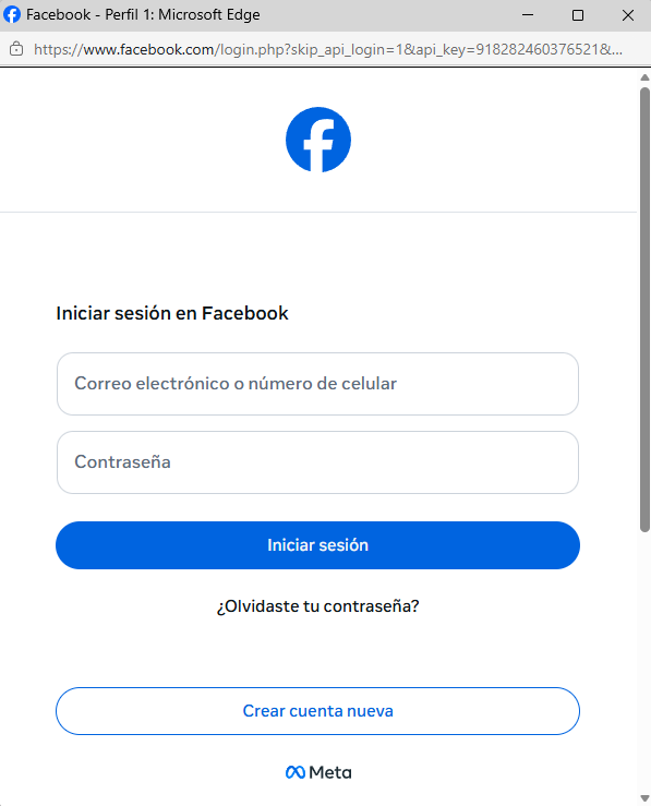Ventana de Meta para iniciar sesion con Facebook