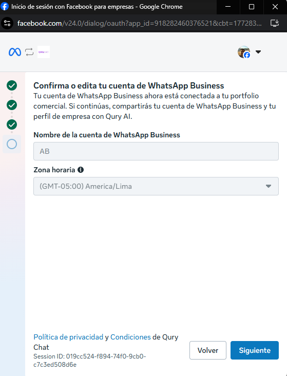 Pantalla de confirmacion de cuenta de WhatsApp Business en coexistencia