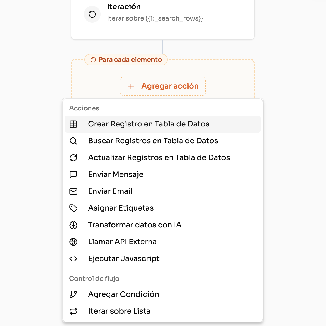Acciones disponibles en el editor