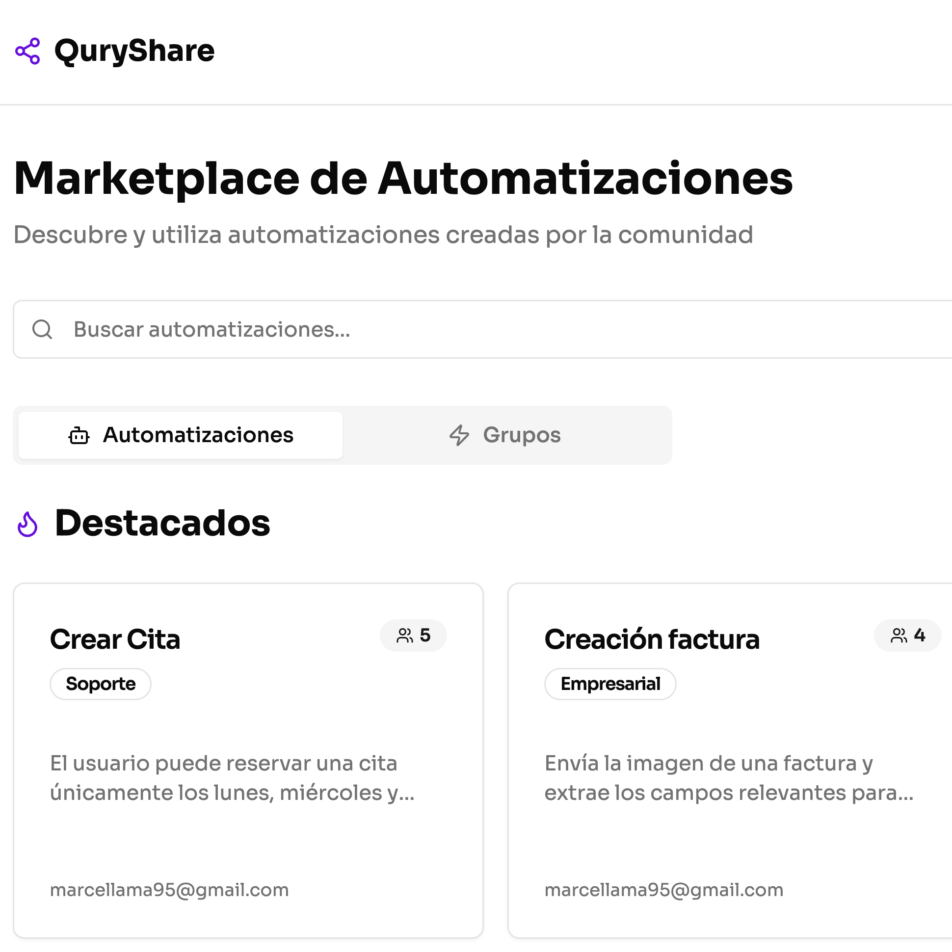 Marketplace de automatizaciones compartidas